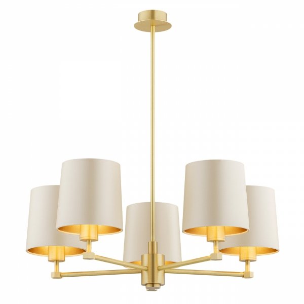 LAMPA WISZĄCA ZŁOTA BEŻOWA SATYNA DO SYPIALNI ŻYRANDOL DUŻY DO SALONU MOSIĘŻNY ZŁOTY SZCZOTKOWANY BEŻOWE ABAŻURY KLASYCZNY GLAMOUR ARGON PRINCETON 2187