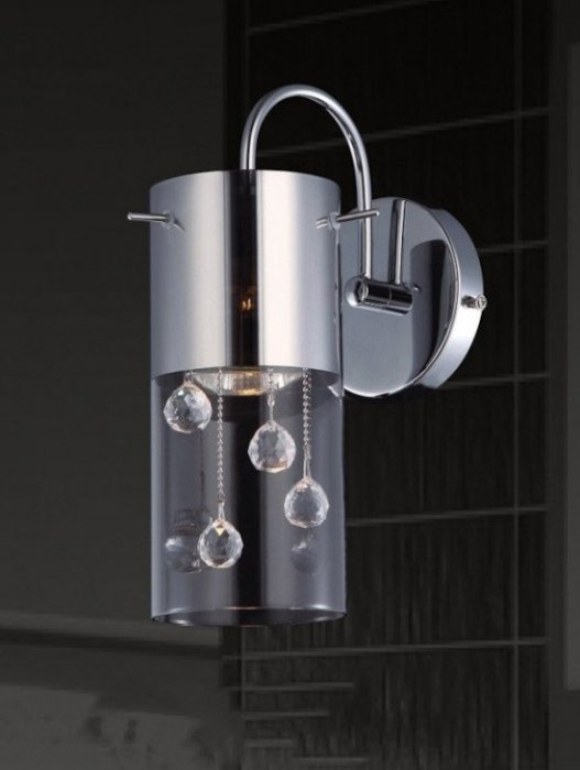 ITALUX CORDELL MBM1835-1 LAMPA KINKIET CHROM SZKLANY KLOSZ Z KRYSZTAŁKAMI  DO SYPIALNI 