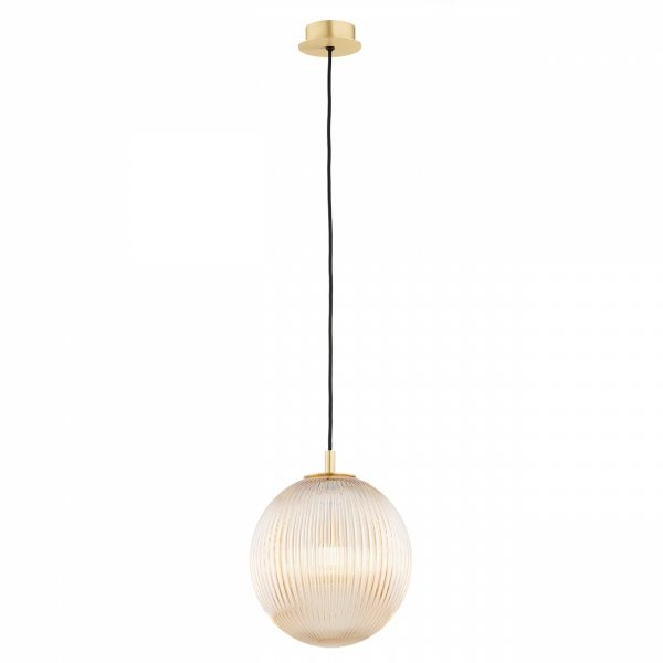 LAMPA WISZĄCA ZŁOTA MOSIĄDZ SZCZOTKOWANY SZKLANA KULA SZKLANA BURSZTYNOWA MIODOWA 25CM  DO SALONU SYPIALNI NOWOCZESNA GLAMOUR ARGON PALOMA 8515 