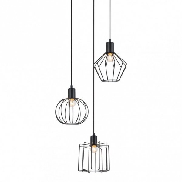 ITALUX GERVAIS MDM-3345-3 BK LAMPA WISZĄCA CZARNA INDUSTRIALNA DRUCIANE KLOSZE DO SALONU 