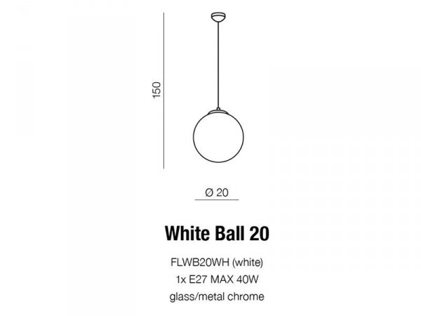 AZZARDO WHITE BALL 20 LAMPA WISZĄCA KLASYCZNA SZKLANA KULA