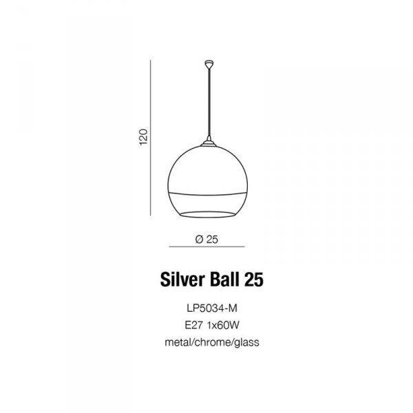 AZZARDO SILVER BALL 25 AZ0733 LAMPA WISZĄCA ELEGANCKA NOWOCZESNA CHROM