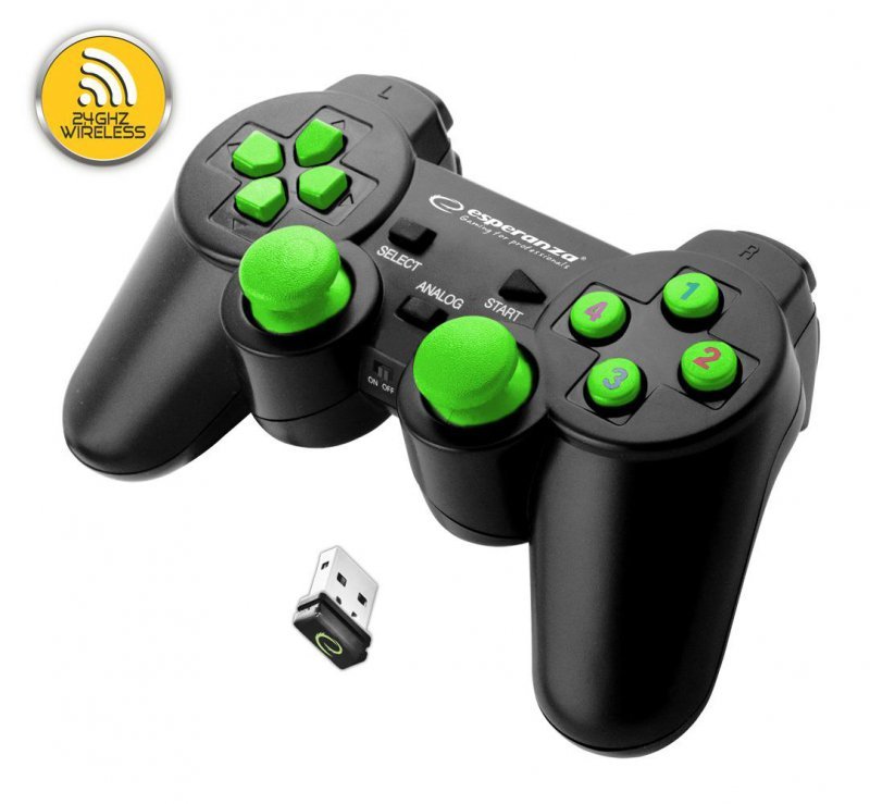 Gamepad bezprzewodowy 2.4GHZ PS3/PC USB Esperanza &quot;Gladiator&quot; czarno/zielony