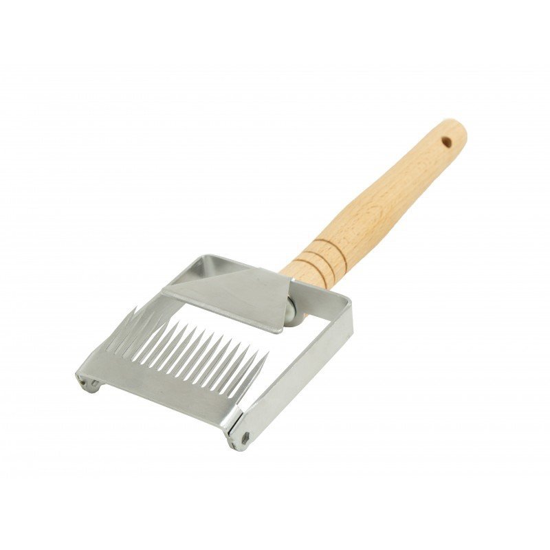 Fork uncapper, stainless, with a wooden handle, with a distance