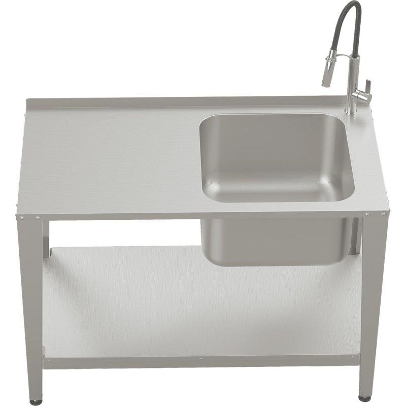 Stół roboczy do pracowni pasiecznej ze stali nierdzewnej ze zlewozmywakiem i kranem, 1200 mm