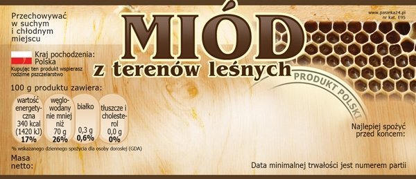 Paczka etykiet na miód z terenów leśnych 116x50 (100szt)