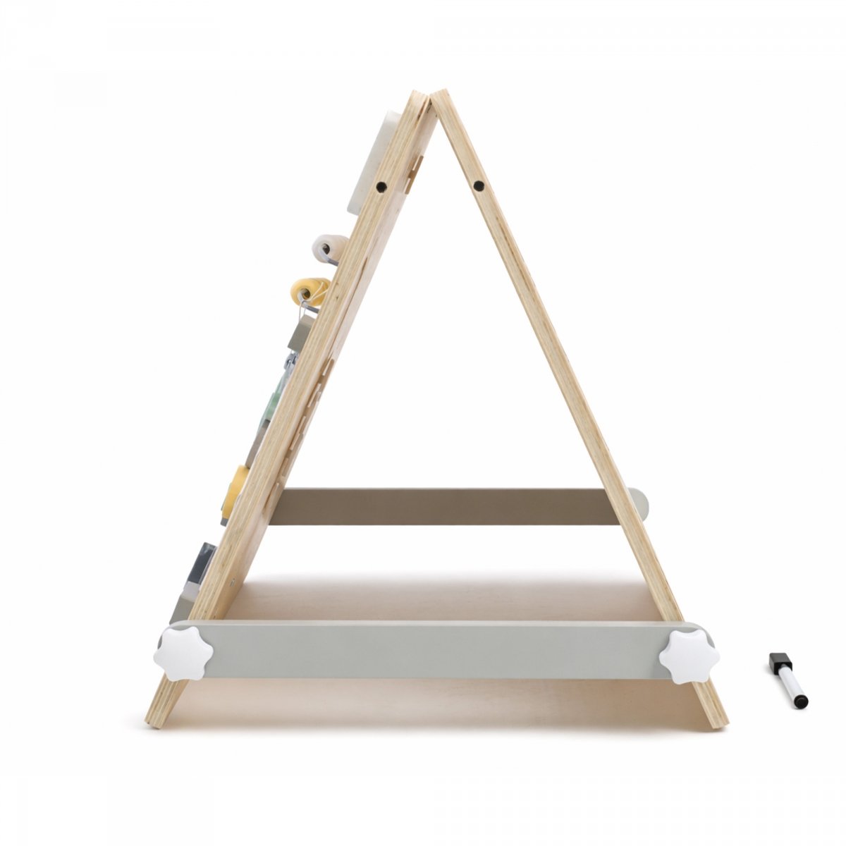 Dwustronna drewniana tablica edukacyjna 2w1 – magnetyczna i manipulacyjna Tablica sensoryczna Mamabrum