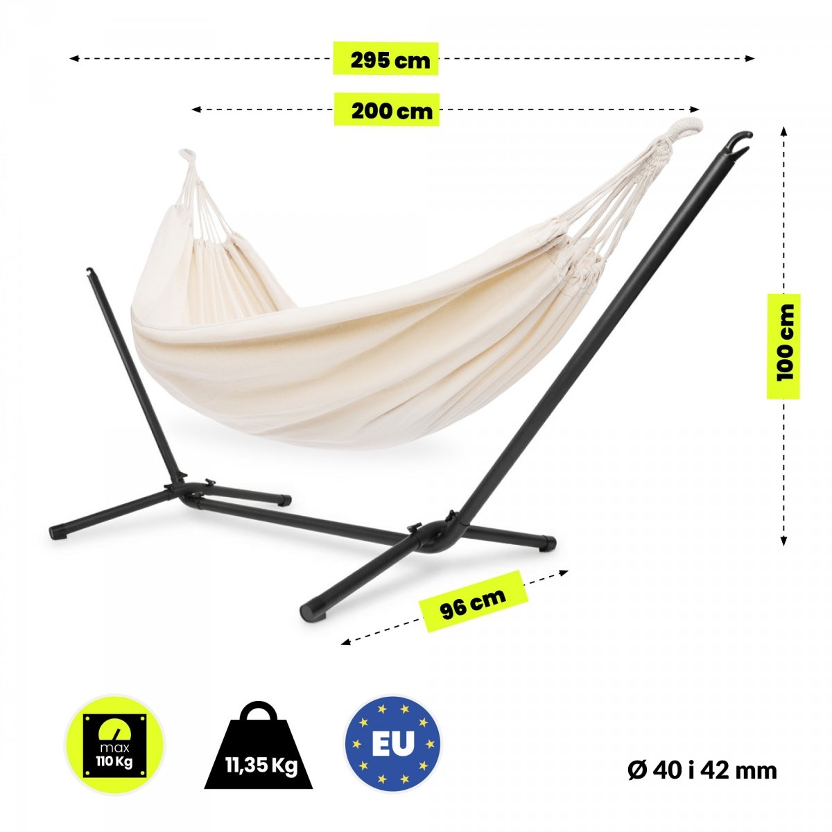 Zestaw hamak ogrodowy + stelaż metalowy – gotowa strefa relaksu
