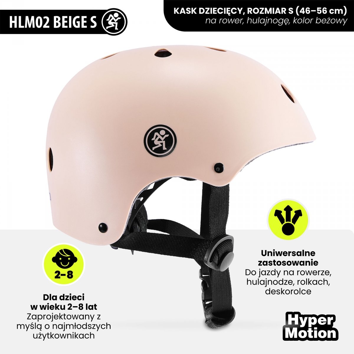 Kask dziecięcy na rower, hulajnogę HyperMotion rozmiar S (46–56 cm), kolor beżowy, matowy