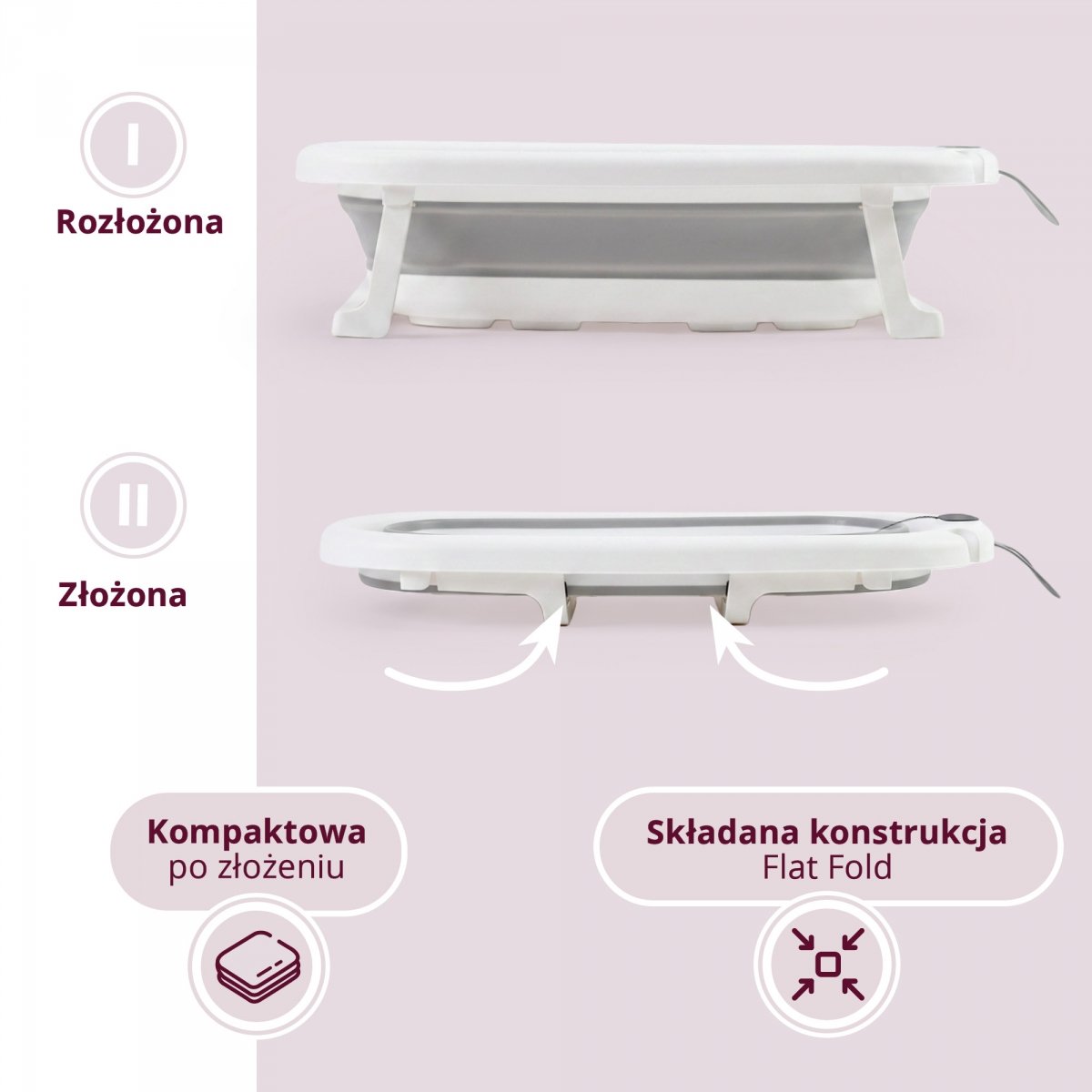 Składana wanienka dla dziecka 8w1 ze stojakiem, leżaczkiem, termometrem i akcesoriami - szara