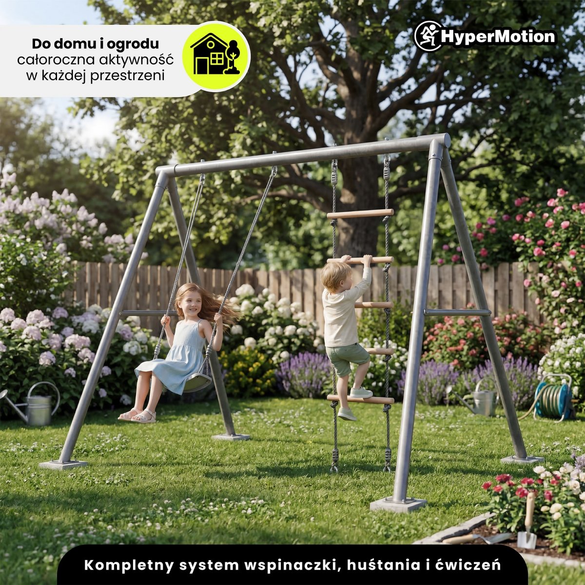 Wielofunkcyjny Zestaw Gimnastyczno-Wspinaczkowy 5w1 HyperMotion z Drążkiem Rozporowym – do domu i ogrodu