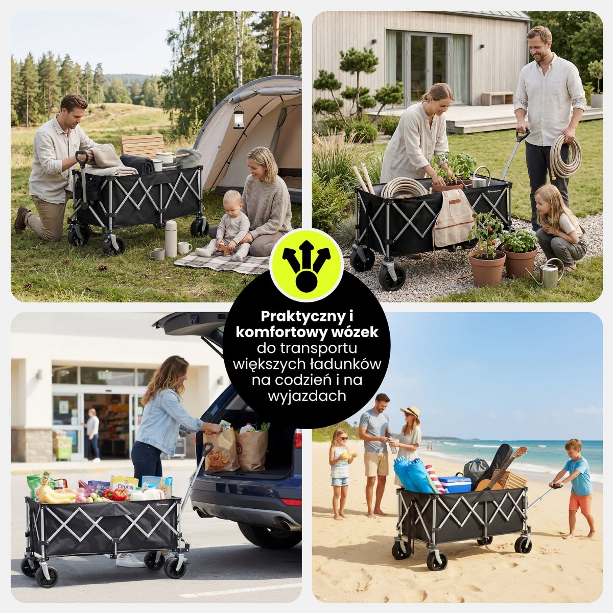 Wózek Transportowy Plażowy Turystyczny Składany Przyczepka ogrodowa HyperMotion XXL 250 litrów - czarno-srebrny