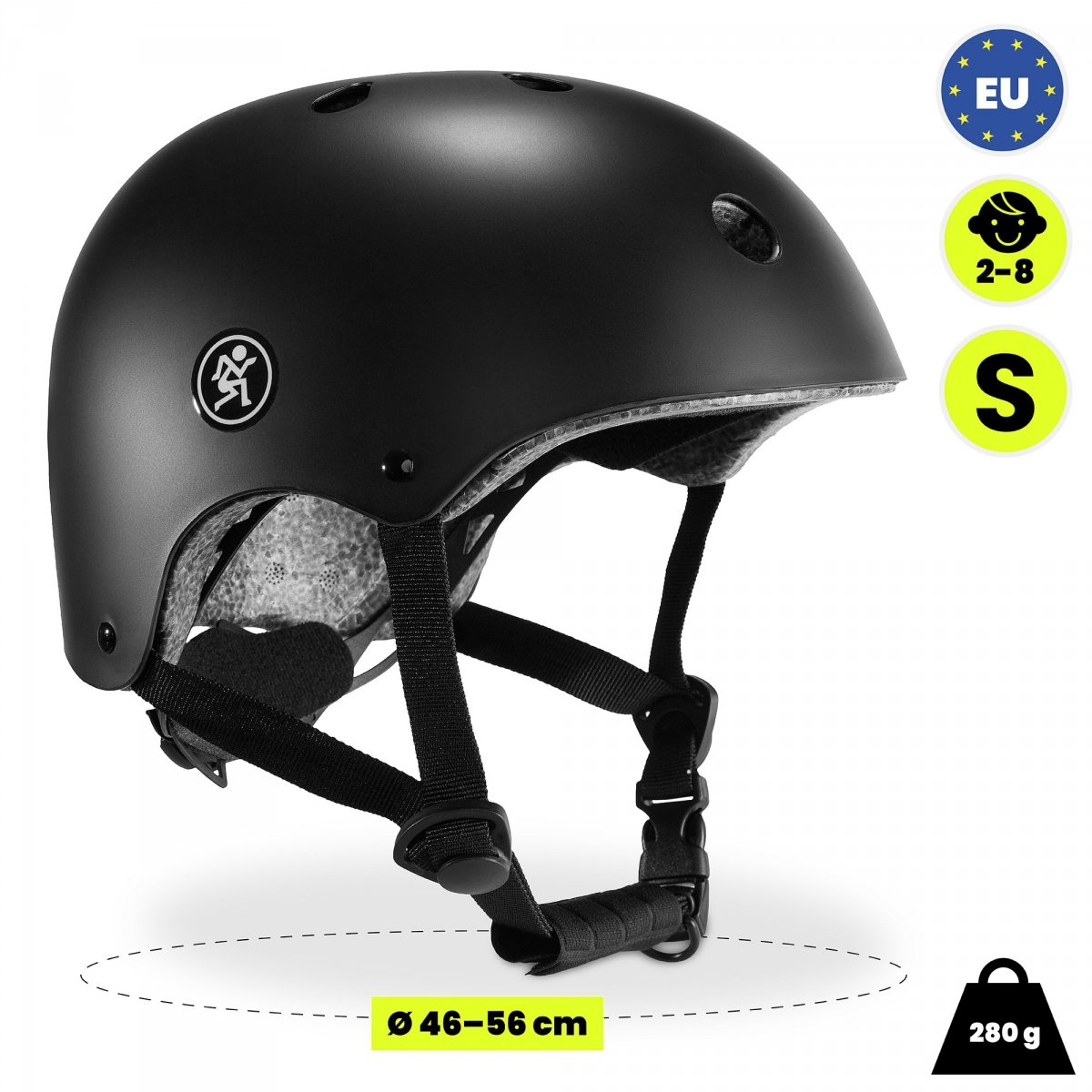 Kask dziecięcy na rower, hulajnogę HyperMotion rozmiar S (46-56 cm), kolor czarny, matowy