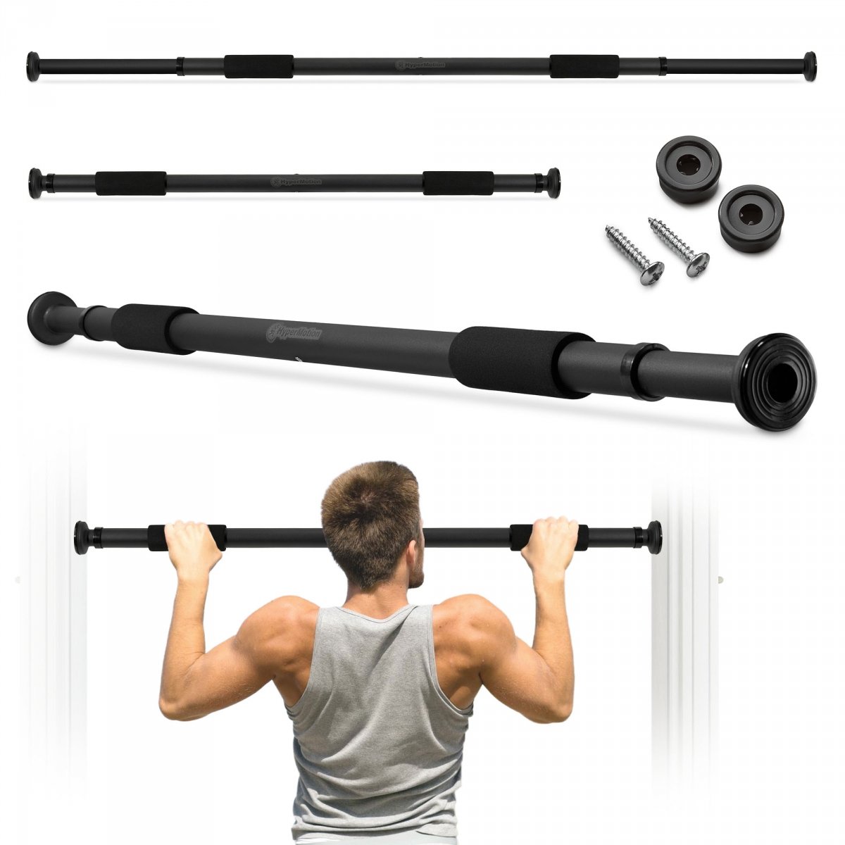 Drążek rozporowy do podciągania HyperMotion regulowany 80–130 cm, 150kg, czarny