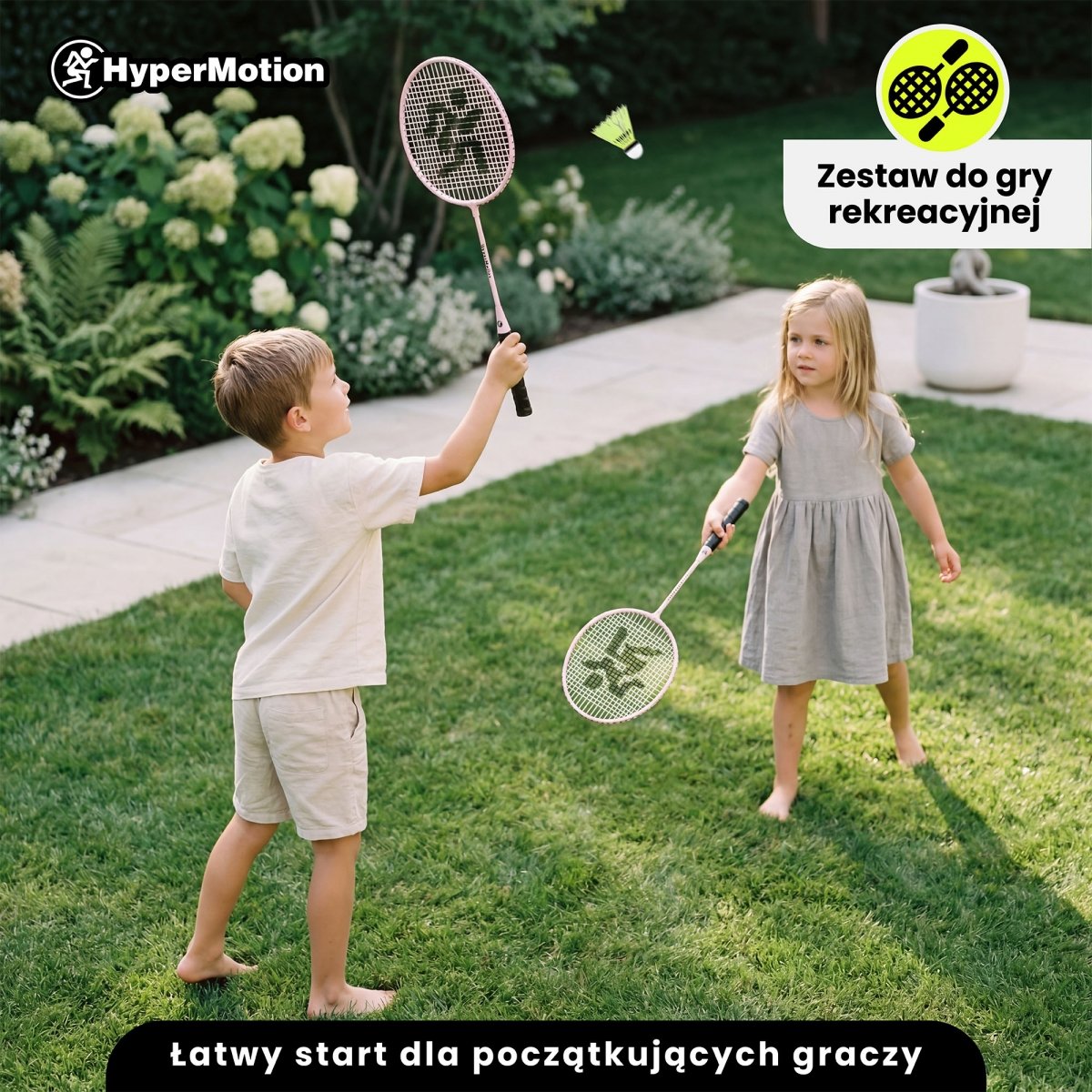 Zestaw do gry w badmintona HyperMotion – 2 rakiety, lotka - kolor różowy