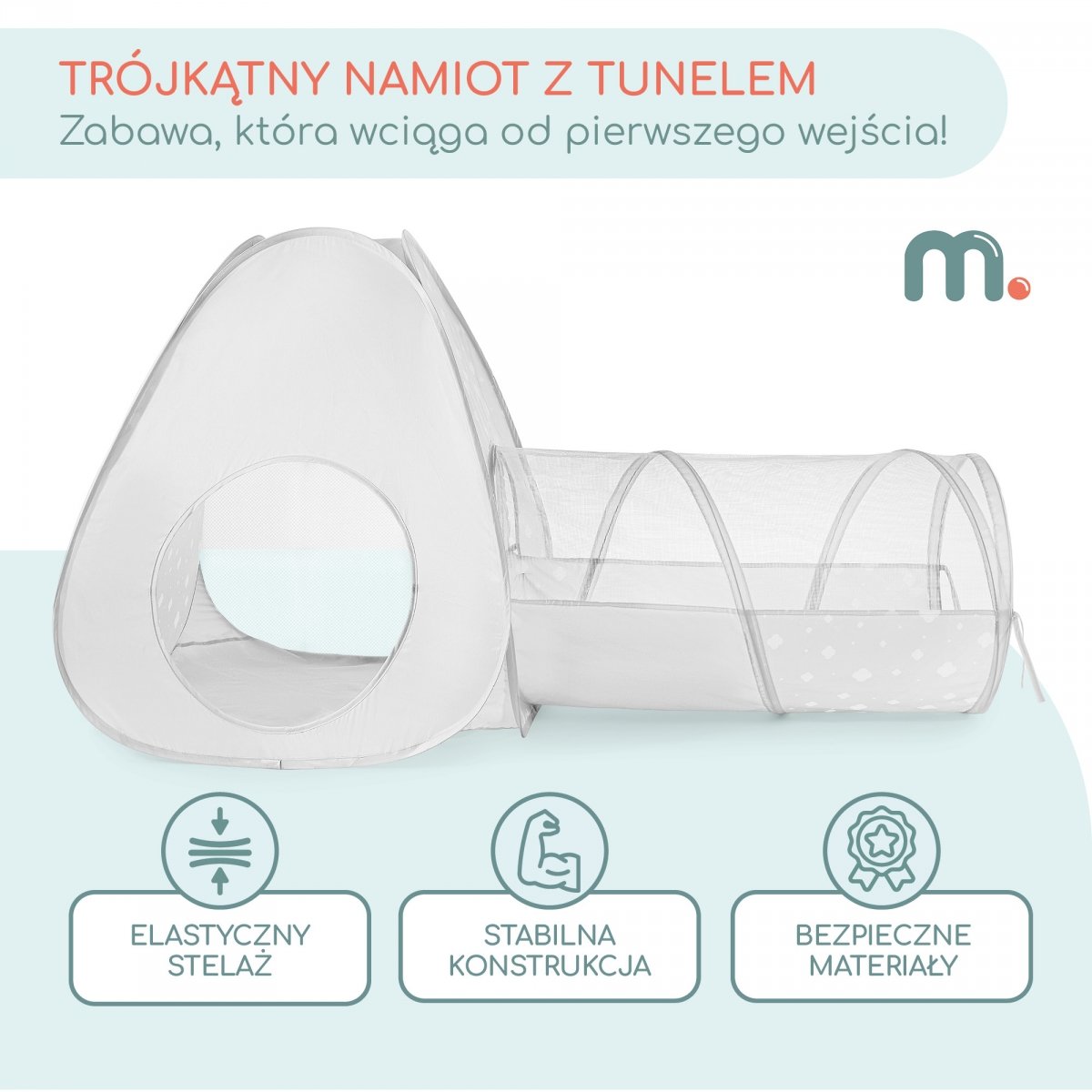 Zestaw do zabawy dla dzieci do domu i ogrodu - trójkątny namiot i tunel