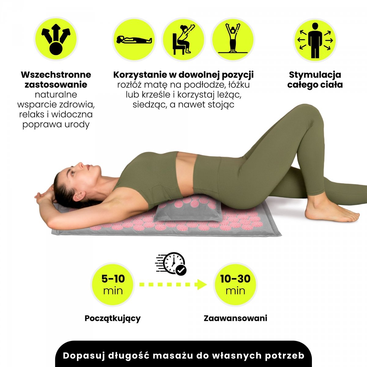 Mata do akupresury ECO lniana z włóknem kokosowym i poduszką z gryki – 68 cm HyperMotion szaro-różowa