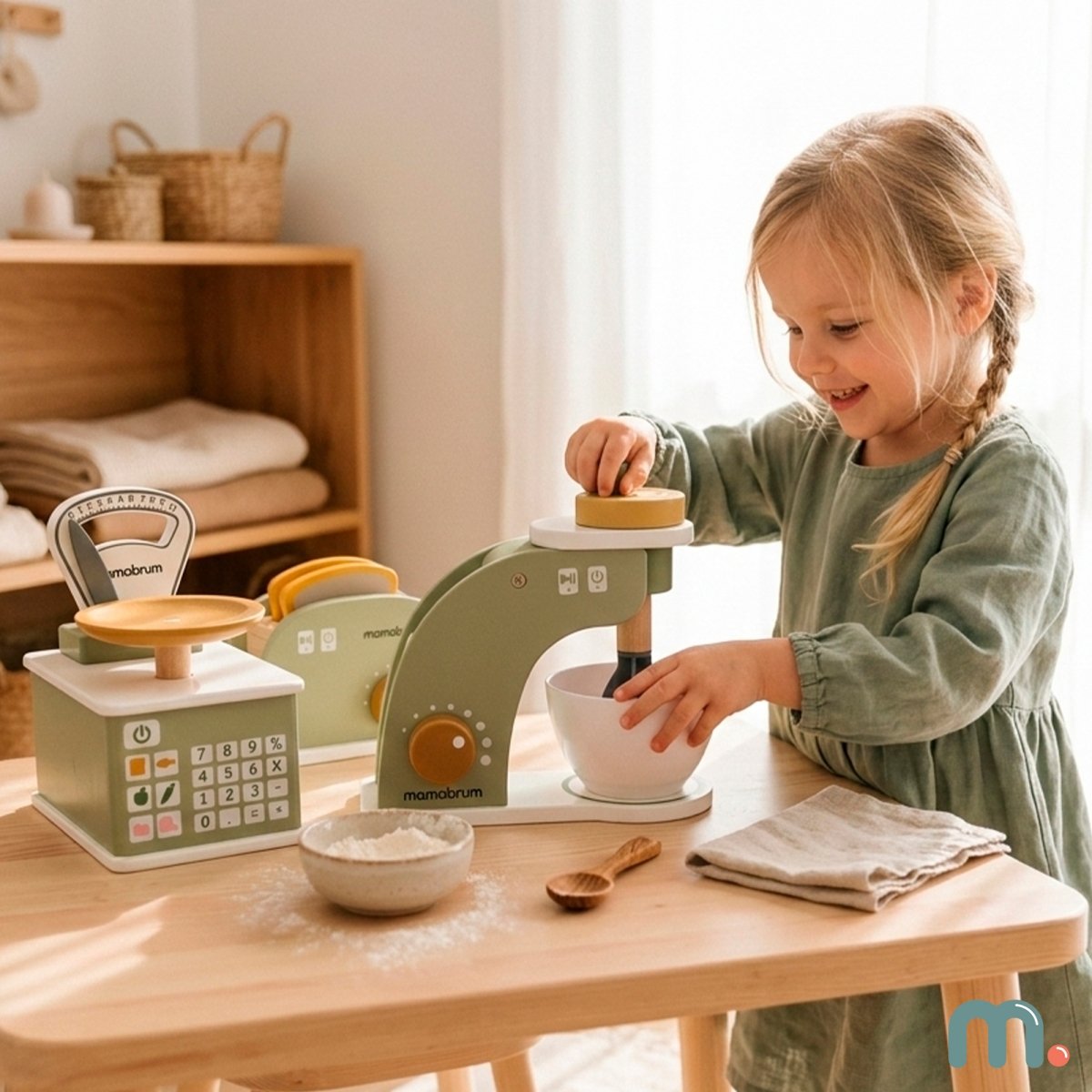 Drewniany zestaw kuchenny dla dzieci mini AGD - mikser, waga i toster
