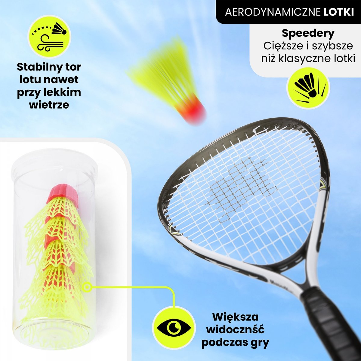 Speed Badminton Zestaw do Gry Hypermotion – 2 Rakiety, 5 Speed Lotek, Torba Transportowa, Crossminton