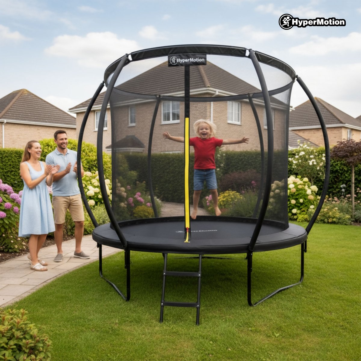 Trampolina ogrodowa dla dzieci HyperMotion - 244 cm 8FT - z drabinką i siatką wewnętrzną - do domu i ogrodu