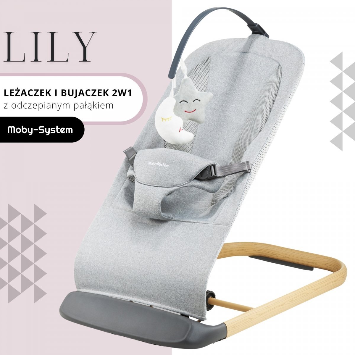 Leżaczek bujaczek 2w1 z wkładką Moby-System LILY – szary