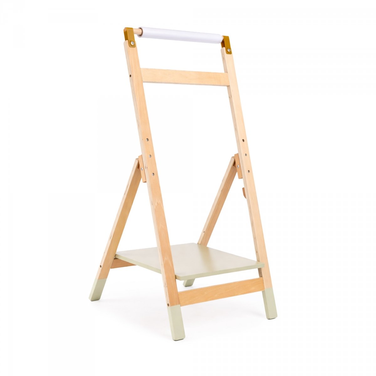 Regulowana drewniana tablica edukacyjna dla dzieci 3 w 1 - tablica magnetyczna i kredowa, rolka papieru, składana sztaluga