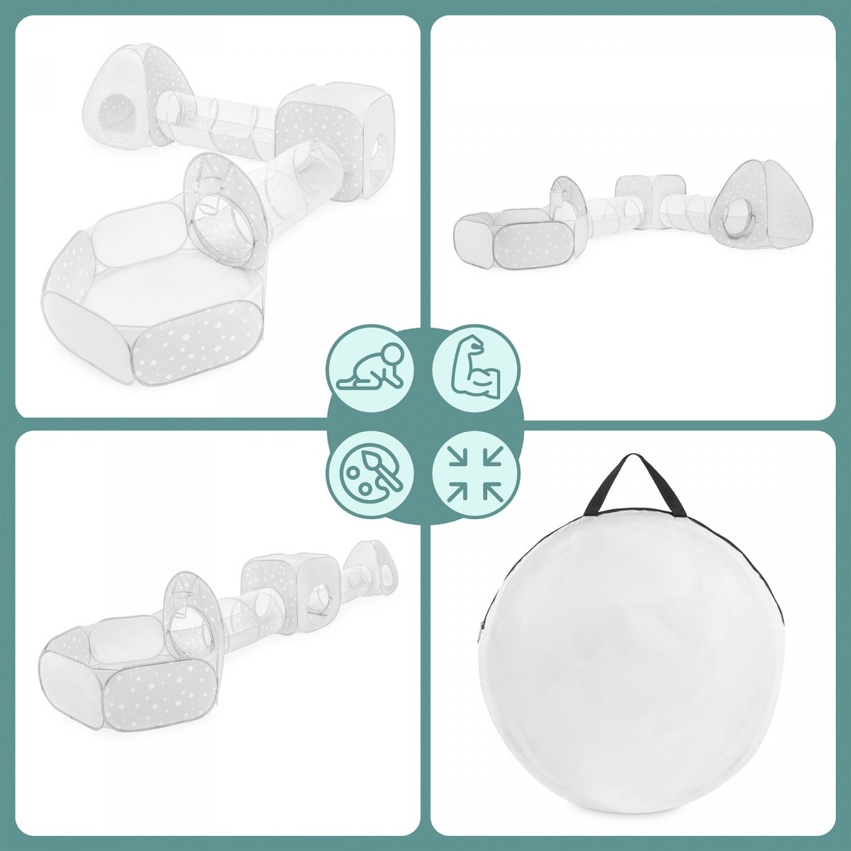 Duży zestaw do zabawy 5 w 1 - dwa namioty, tunele, basen na piłki - plac zabaw dla dziecka do pokoju i ogrodu, labirynt