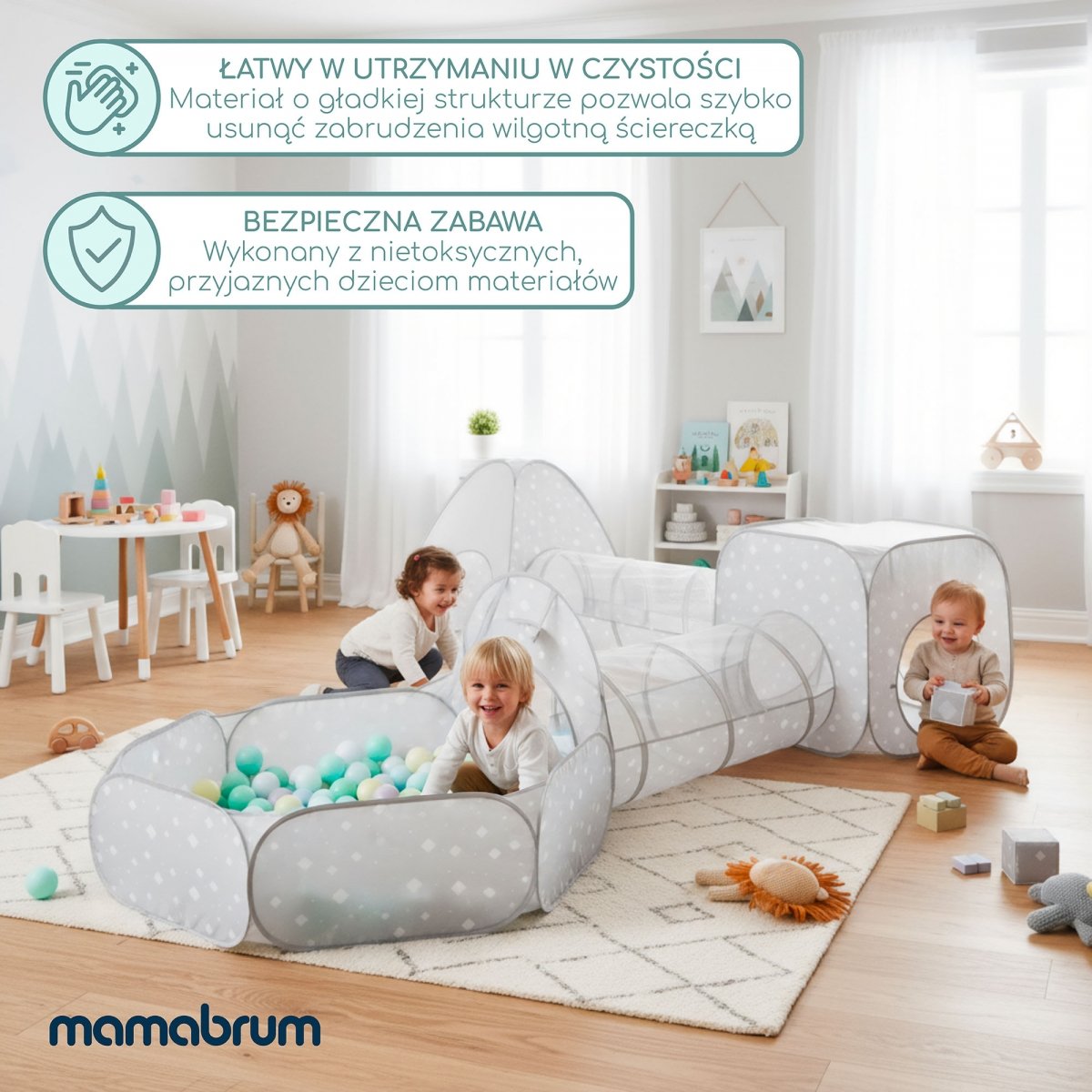 Duży zestaw do zabawy 5 w 1 - dwa namioty, tunele, basen na piłki - plac zabaw dla dziecka do pokoju i ogrodu, labirynt