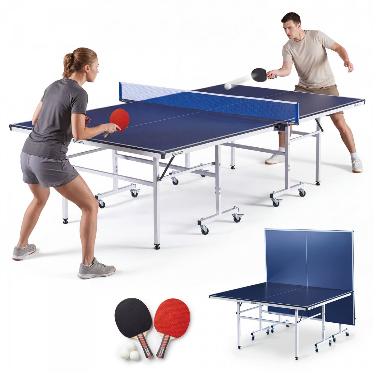 Składany stół do ping ponga na kółkach, Tenis stołowy HyperMotion – pełnowymiarowy 274 x 152,5 x 76 cm