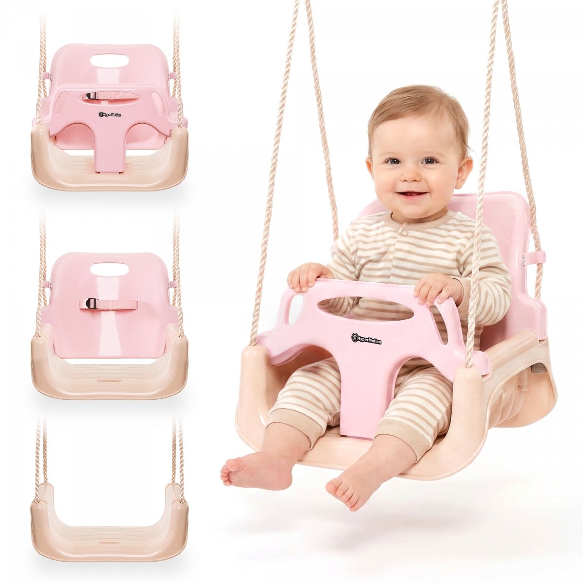 Huśtawka kubełkowa 3w1 dla dziecka, do domu i ogrodu - różowa