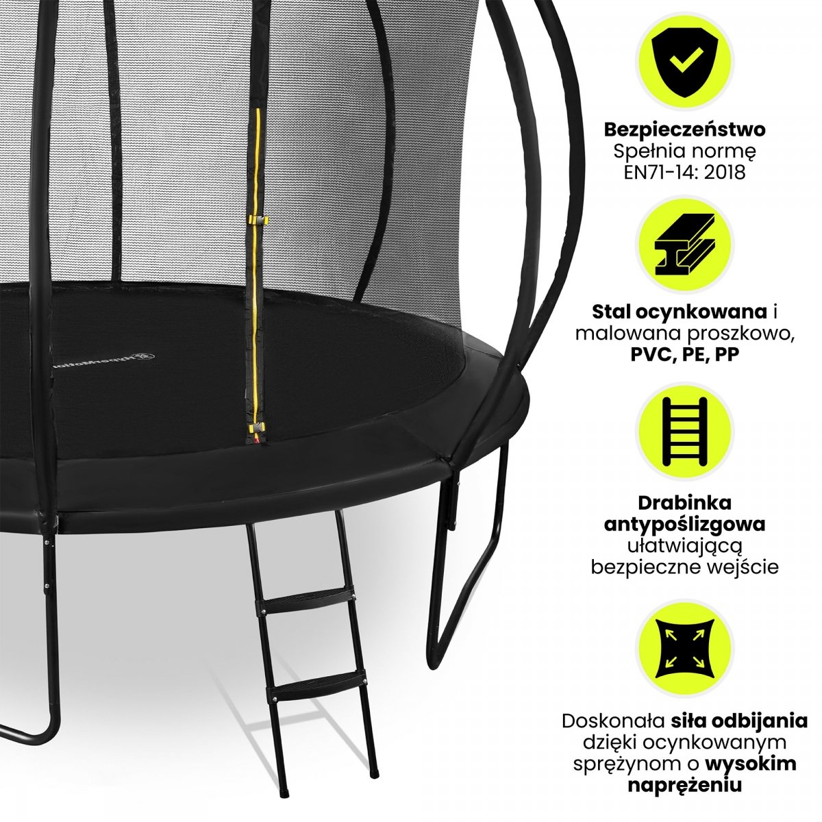 Trampolina ogrodowa XXXXL dla dzieci HyperMotion - 487 cm 16FT - z drabinką i siatką wewnętrzną - do domu i ogrodu - 150kg max