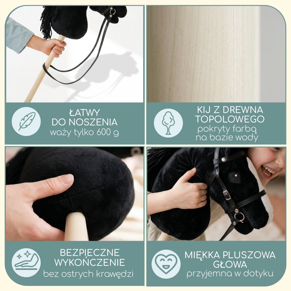 Hobby Horse – koń na kiju dla dzieci 68 cm (czarny)