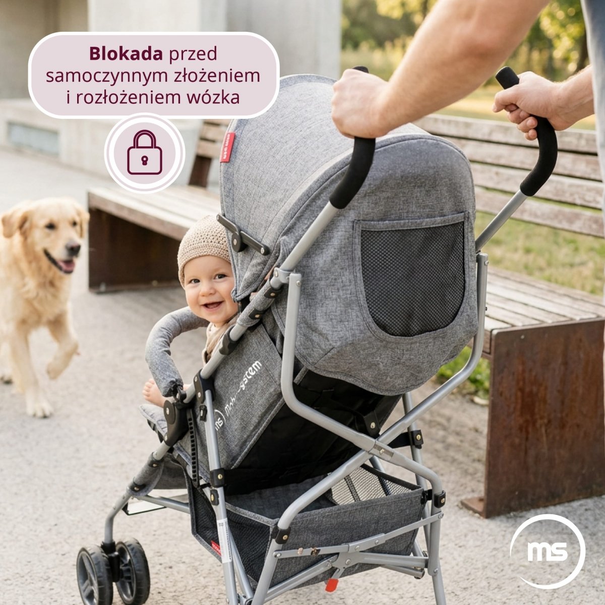 Lekki wózek spacerowy Moby-System BARTON - Szary - parasolka, spacerówka