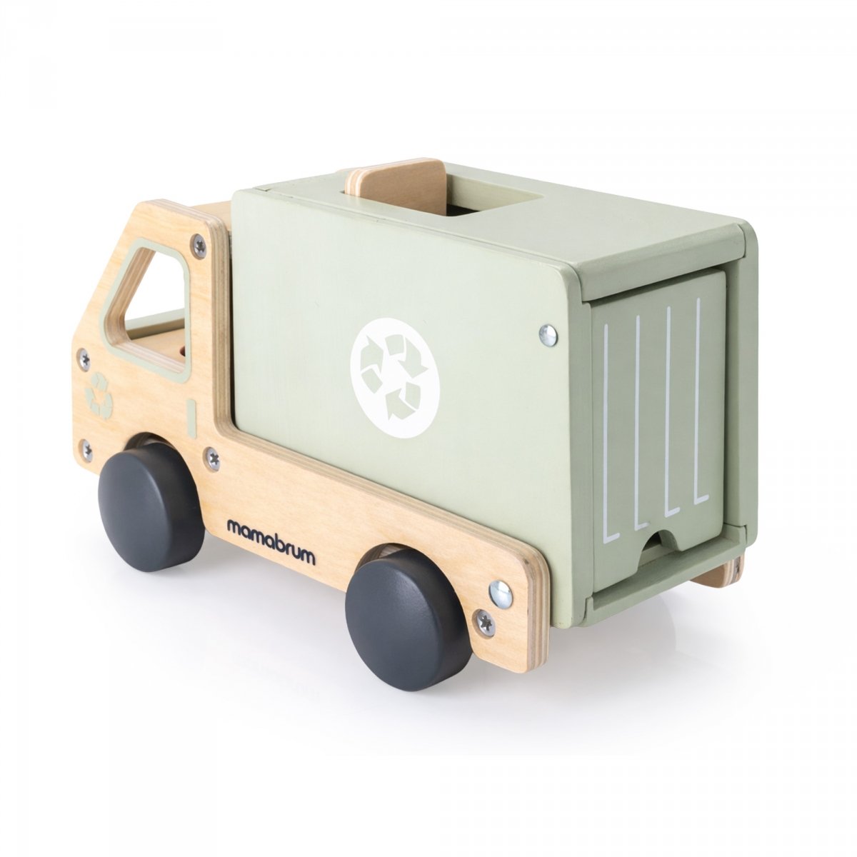 Drewniane auto do segregacji odpadów - śmieciarka z akcesoriami