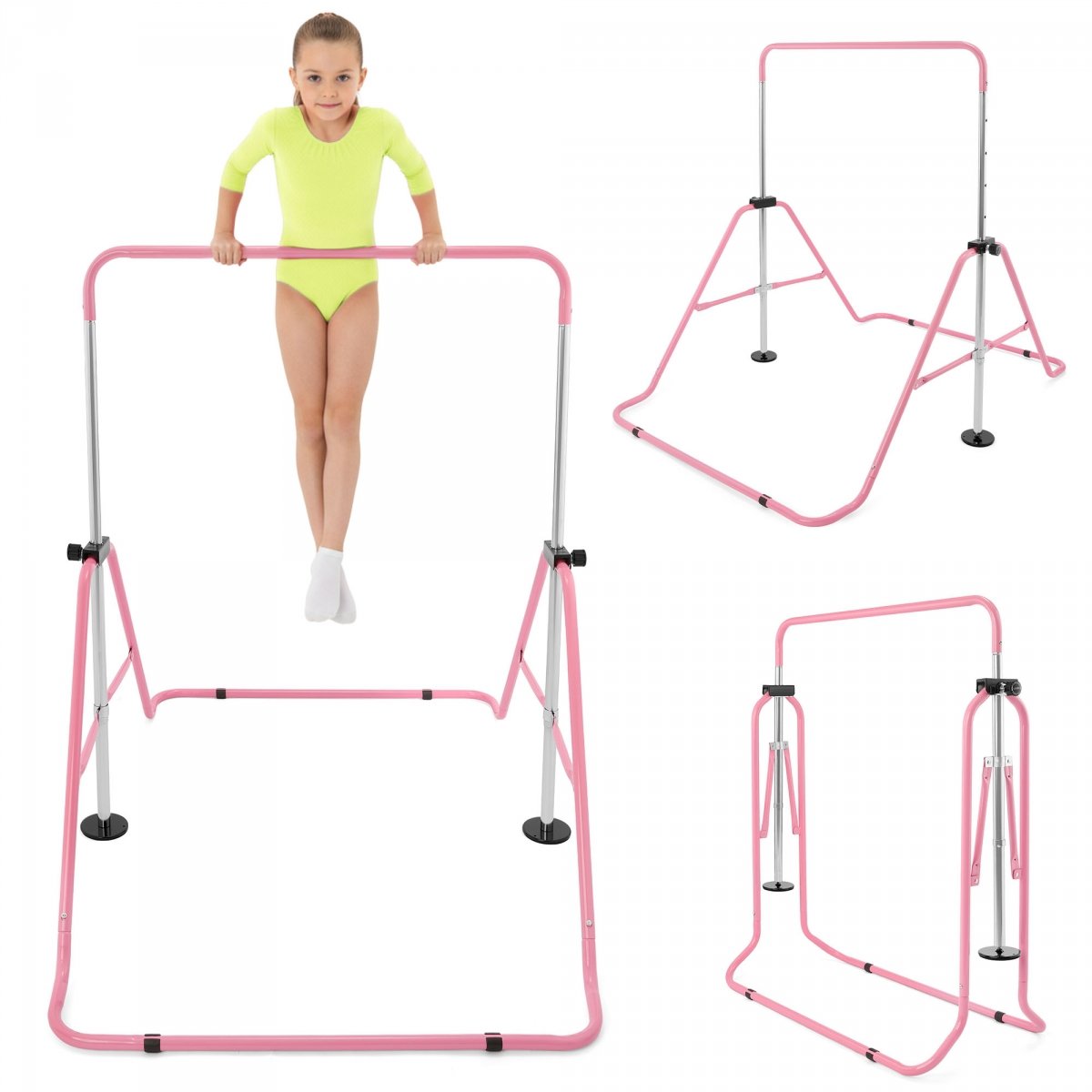 Regulowany drążek gimnastyczny dla dzieci - składany HyperMotion różowy