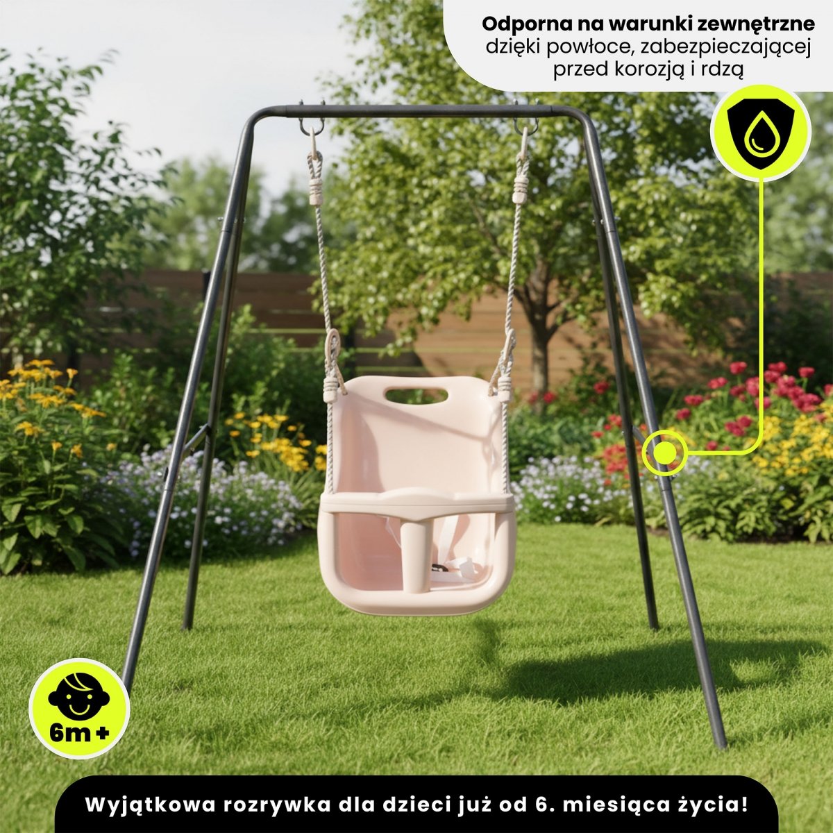 Huśtawka dla niemowląt i małych dzieci z pasem bezpieczeństwa HyperMotion - kolor beżowy