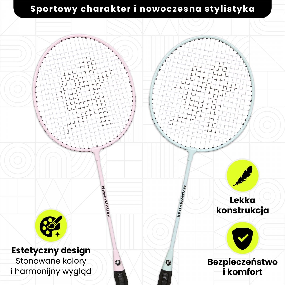 Zestaw do gry w badmintona HyperMotion – 2 rakiety, lotka - kolor szałwiowy