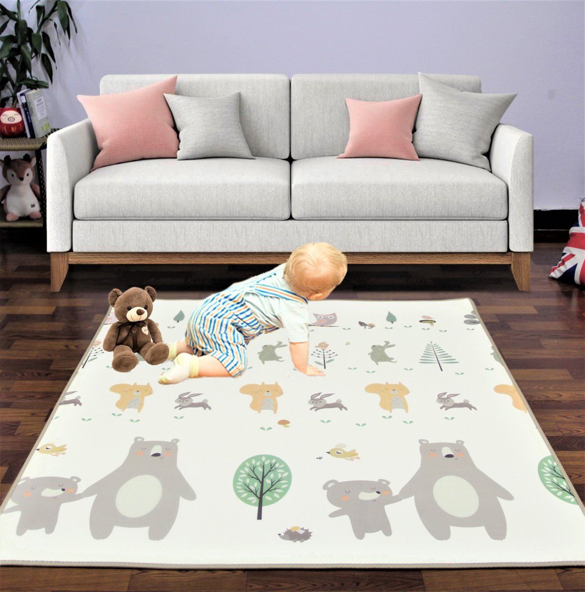 Dwustronna mata piankowa XXL - 180 x 150 x 2 cm - najgrubsza - rulon (droga i las z misiem)