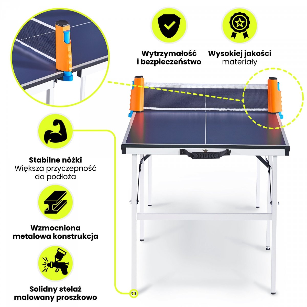 Przenośny, składany stół do ping ponga, Tenis stołowy Hyper Motion dla dzieci i młodzieży 152 x 73 x 69 cm