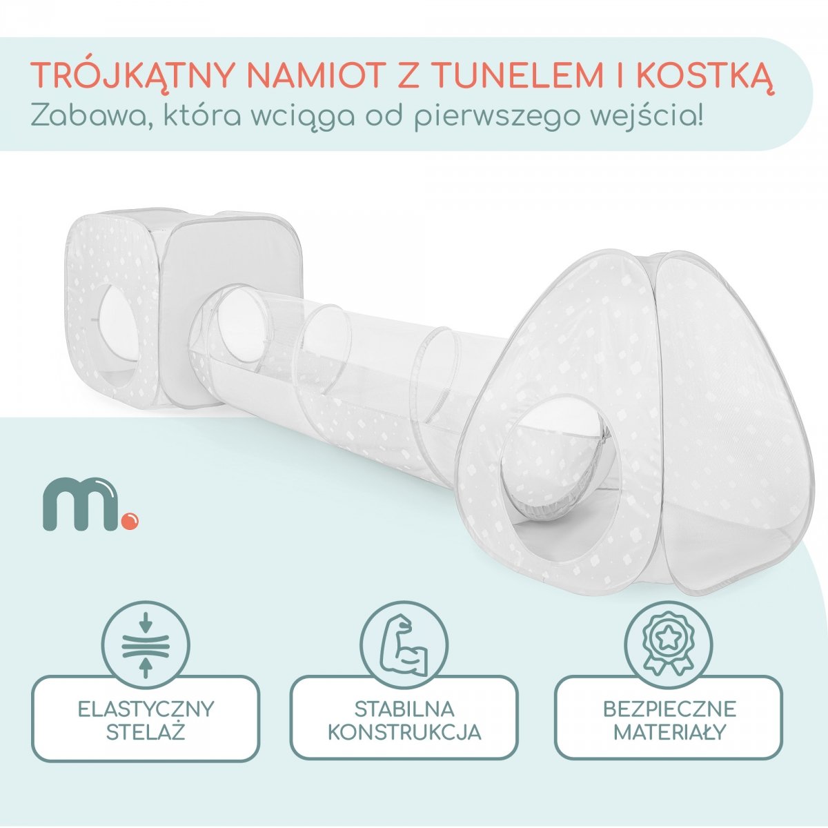 Zestaw do zabawy dla dzieci 3 w 1 - trójkątny namiot, tunel i kostka - do domu i ogrodu