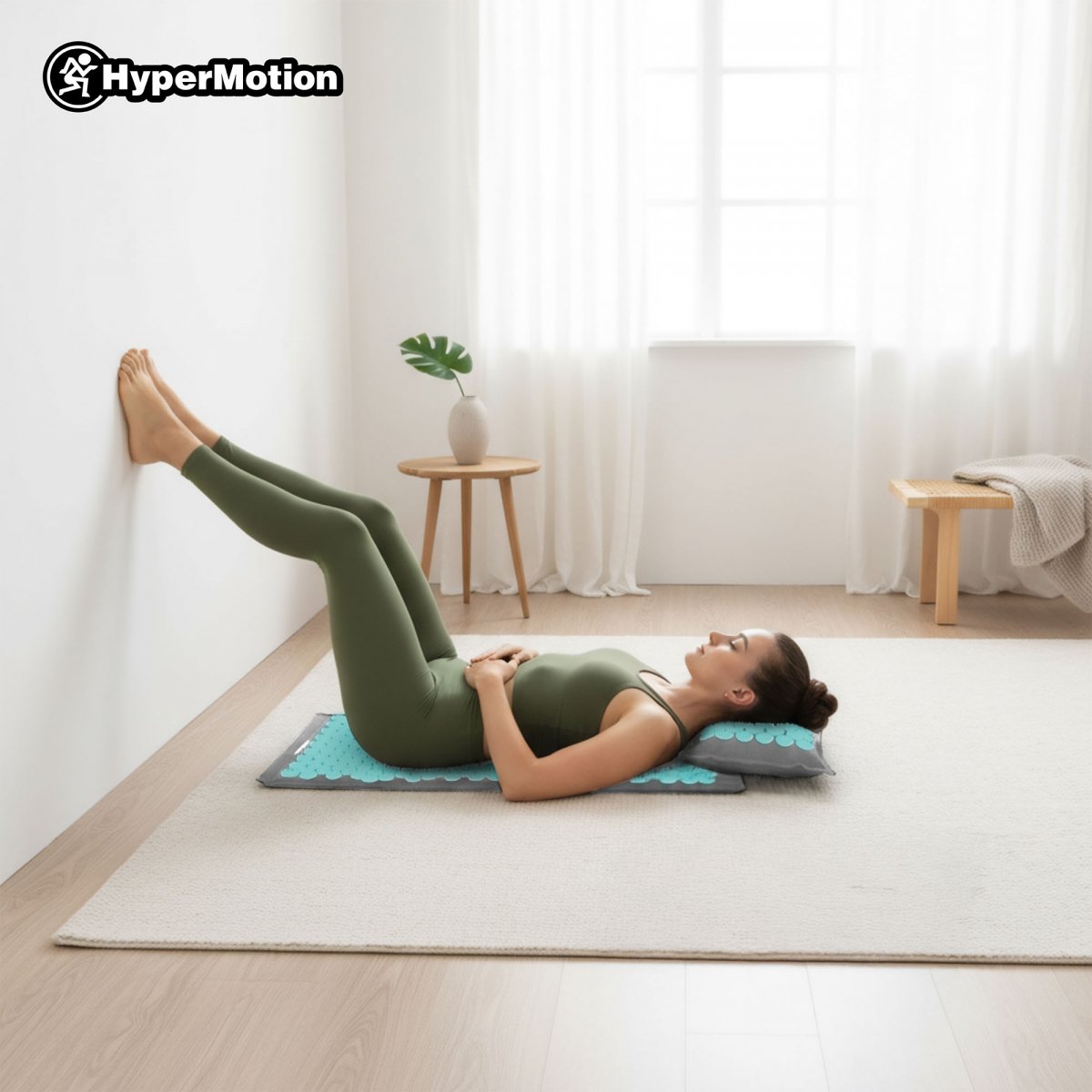 Mata do akupresury ECO lniana z włóknem kokosowym i poduszką z gryki – 68 cm HyperMotion szaro-miętowa