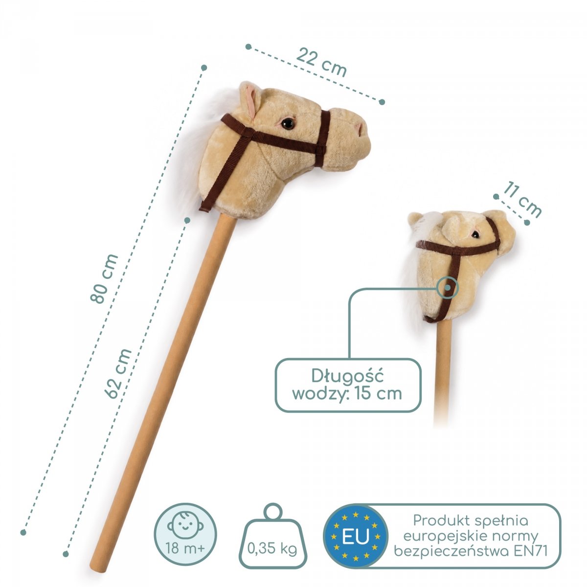 Hobby Horse – koń na kiju dla dzieci 80 cm, beżowy