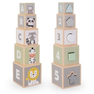 Drewniana wieża - sorter kształtów cyfry alfabet zwierzęta