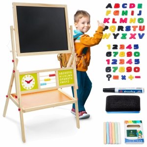 Duża tablica edukacyjna dwustronna: magnetyczna i kredowa - suchościeralna, drewniana