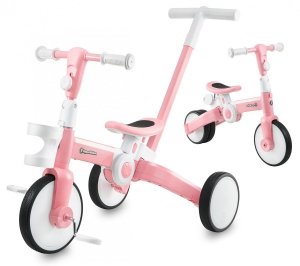 Dzięcięcy rowerek trójkołowy, biegowy, jeździk - pchacz - 5w1 - TOBI ROCKET - od HyperMotion - Różowy
