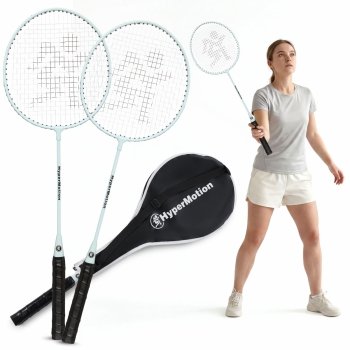 Zestaw rakiet do badmintona HyperMotion – 2 rakiety + pokrowiec, kolor szałwiowy 