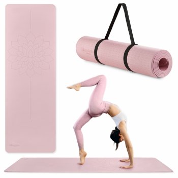 Mata do jogi i ćwiczeń HyperMotion Lotos TPE 6 mm z paskiem - 183 x 61 cm - różowa 