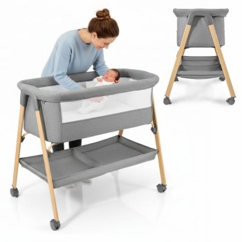 Łóżeczko niemowlęce, wolnostojące, turystyczne, kołyska z materacem – szare