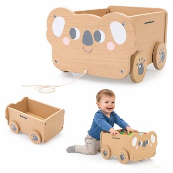 Drewniany wózek na zabawki - przyczepka do ciągnięcia dla dzieci - Koala 