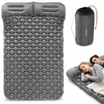 Ultralekki materac dmuchany dwuosobowy do spania na kemping i trekking HyperMotion Campmat – 190x120 cm – szary 